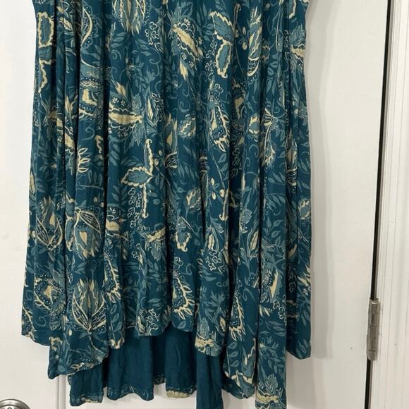 Free People Hello Lover Turquoise Floral Puff Sleeve Mini Dress Tunic Top L Boho - Picture 6 of 16